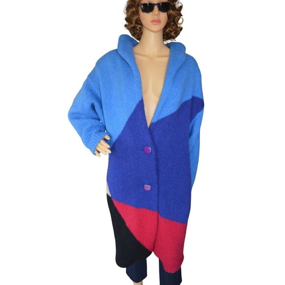 Vintage 70s Falcon Italian Design Avant Garde Wool Mohair Knit Coat Women Small - Picture 1 of 12